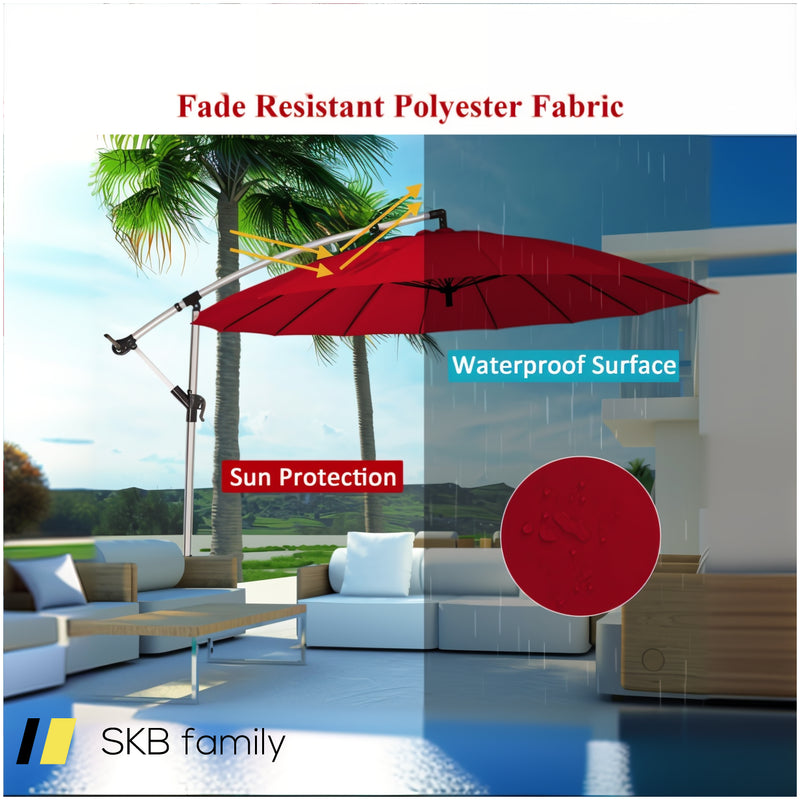 10 Feet Patio Offset Umbrella Market Hanging Umbrella For Backyard Poolside Lawn Garden 240615-229331