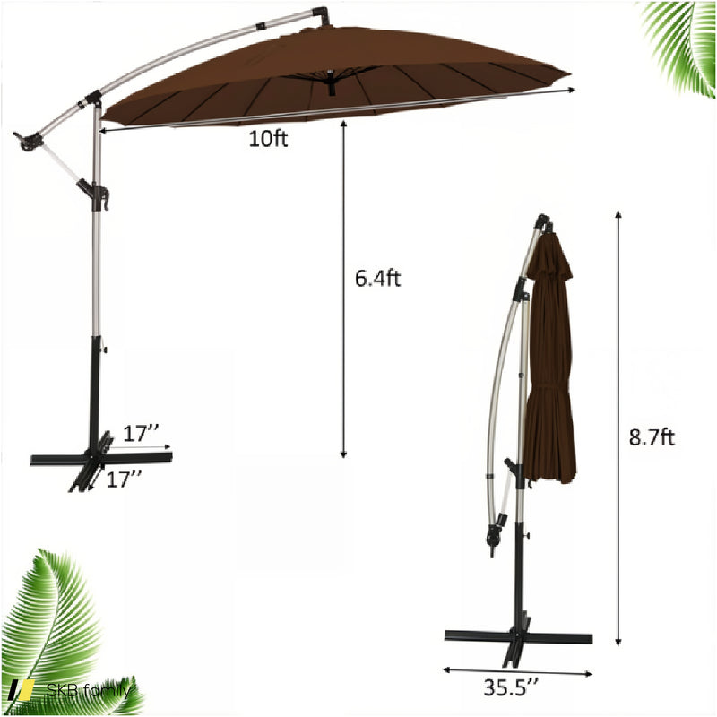 10 Feet Patio Offset Umbrella Market Hanging Umbrella For Backyard Poolside Lawn Garden 240615-229331