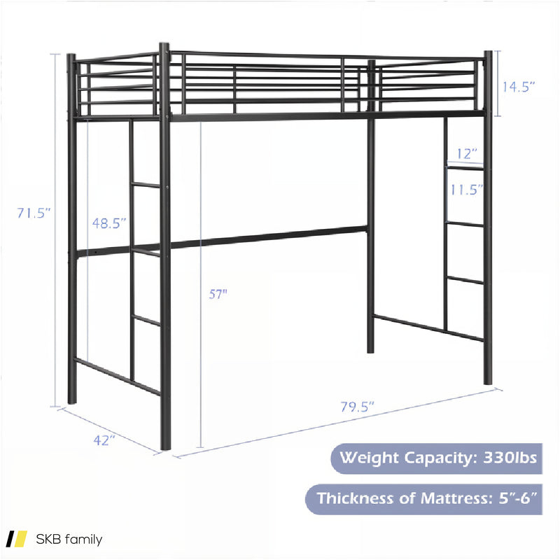 Twin Loft Bed Frame With 2 Ladders Full-Length Guardrail 240615-229335