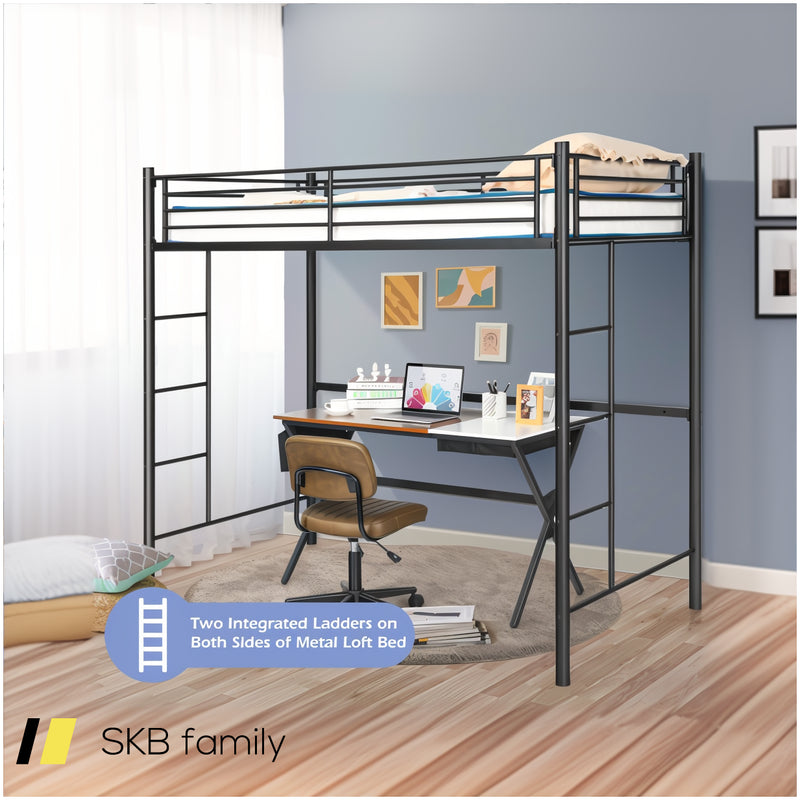 Twin Loft Bed Frame With 2 Ladders Full-Length Guardrail 240615-229335