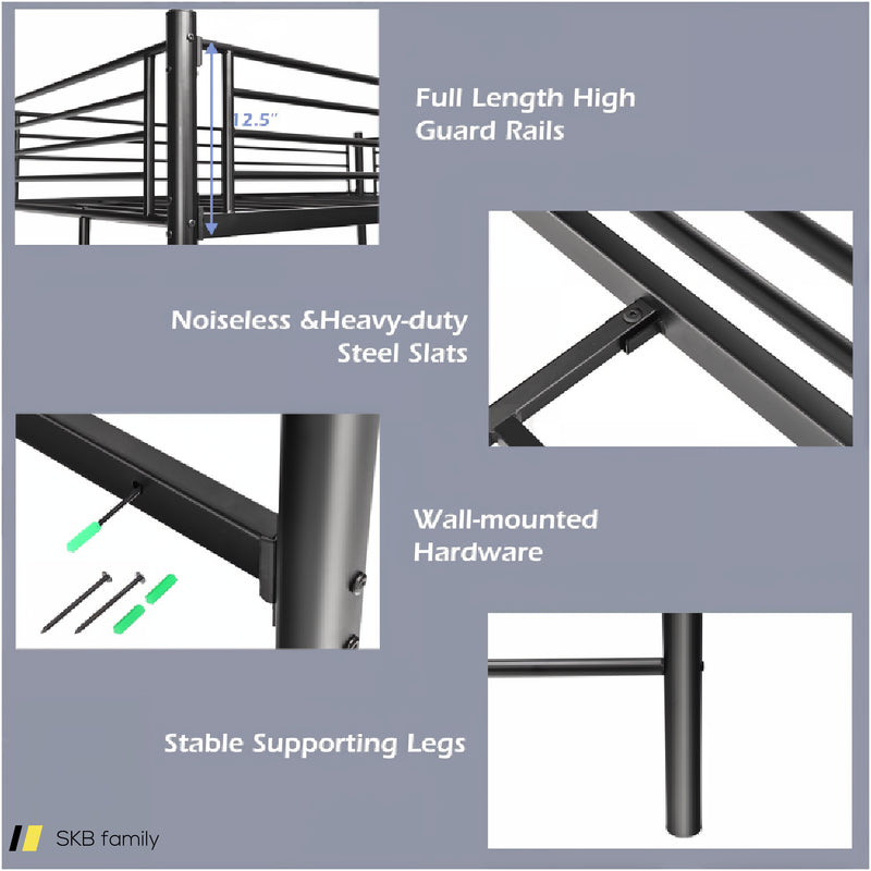 Twin Loft Bed Frame With 2 Ladders Full-Length Guardrail 240615-229335