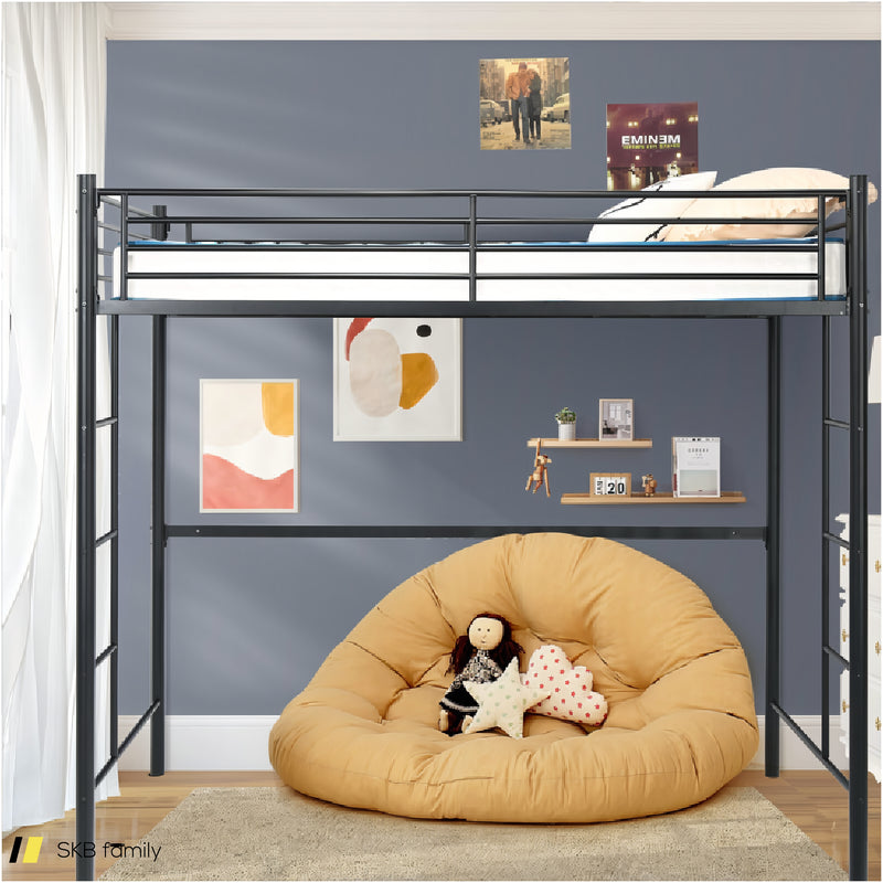 Twin Loft Bed Frame With 2 Ladders Full-Length Guardrail 240615-229335