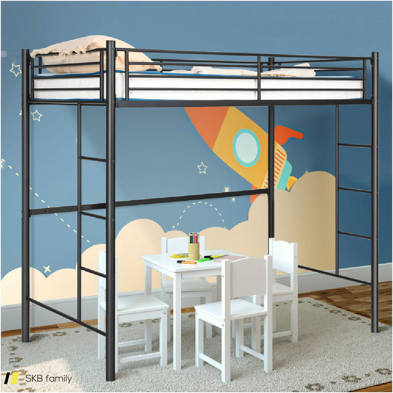 Twin Loft Bed Frame With 2 Ladders Full-Length Guardrail 240615-229335