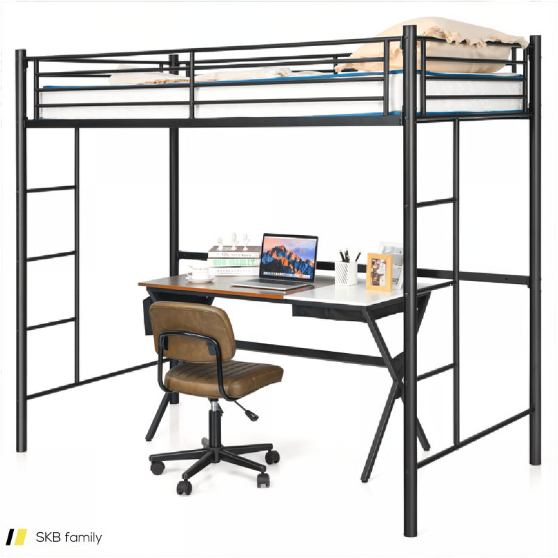 Twin Loft Bed Frame With 2 Ladders Full-Length Guardrail 240615-229335