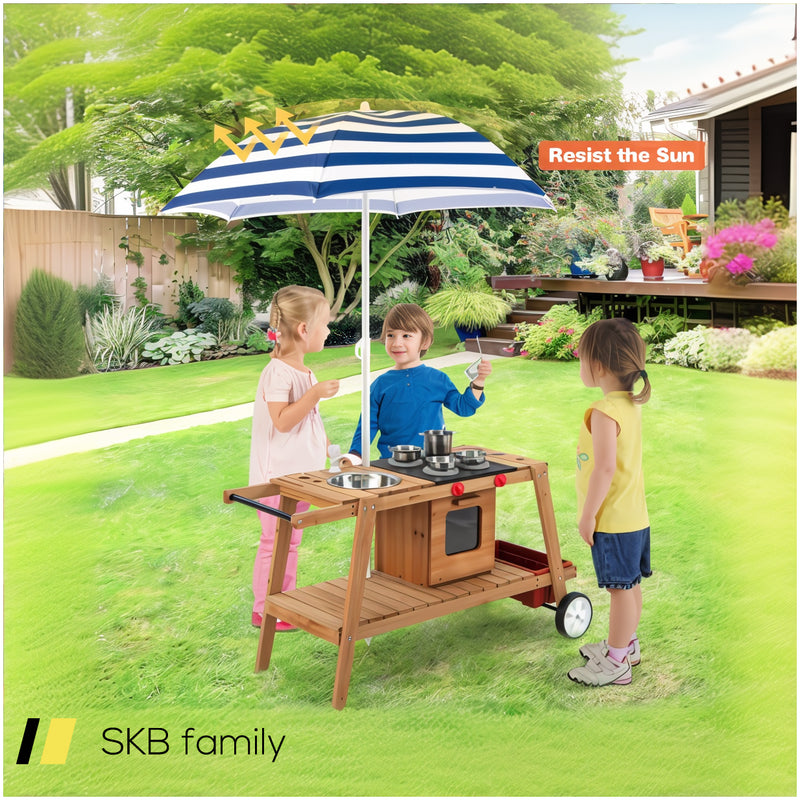 Wooden Play Cart With Sun Proof Umbrella For Toddlers Over 3 Years Old 240615-229339