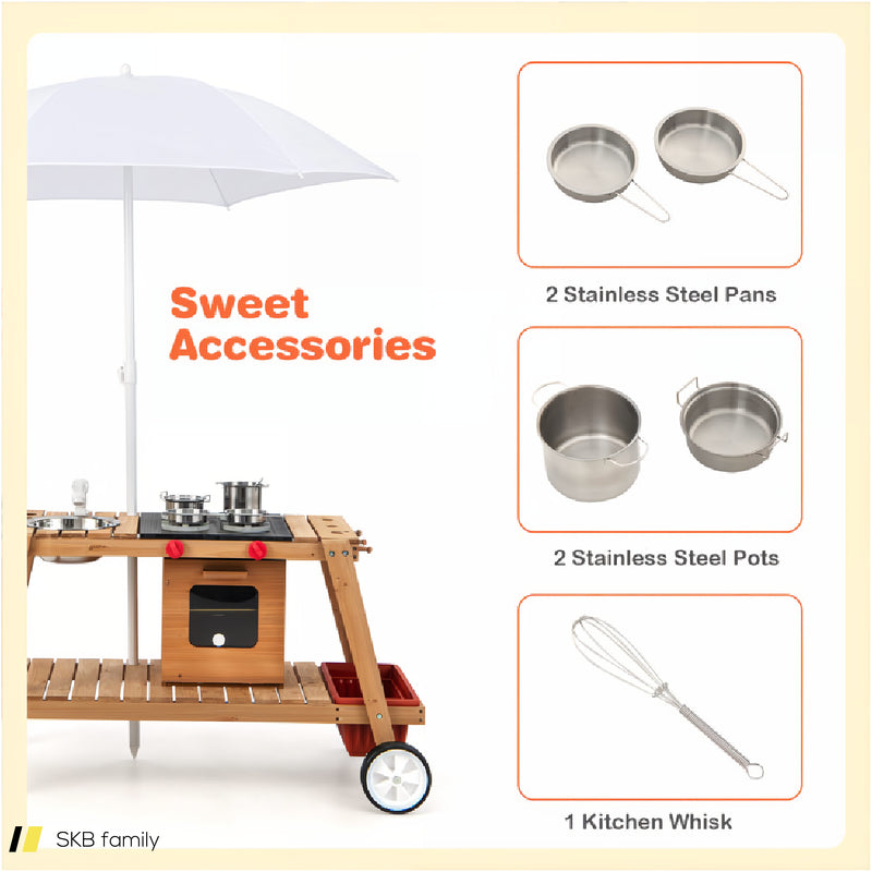 Wooden Play Cart With Sun Proof Umbrella For Toddlers Over 3 Years Old 240615-229339