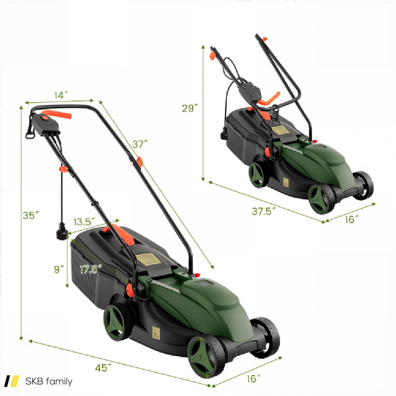 12-Amp 13.5 Inch Adjustable Electric Corded Lawn Mower With Collection Box 240615-229343