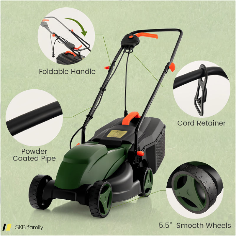 12-Amp 13.5 Inch Adjustable Electric Corded Lawn Mower With Collection Box 240615-229343