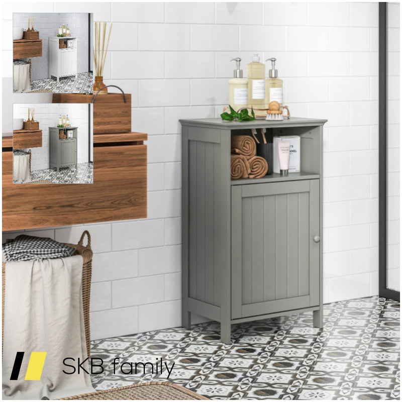 Bathroom Freestanding Adjustable Shelf Floor Storage Cabinet 240615-229344