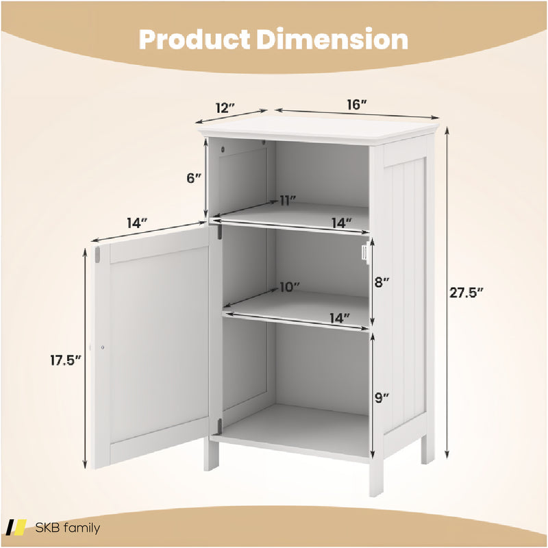 Bathroom Freestanding Adjustable Shelf Floor Storage Cabinet 240615-229344