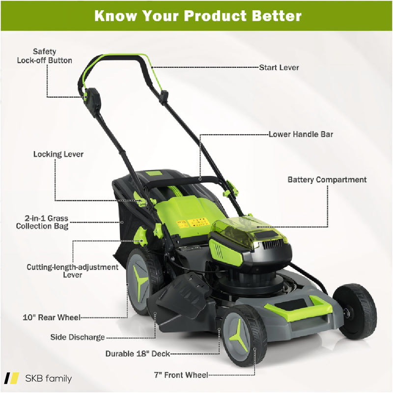 40v 18 Inch Brushless Cordless Push Lawn Mower 4.0ah Batteries And 2 Chargers 240615-229349