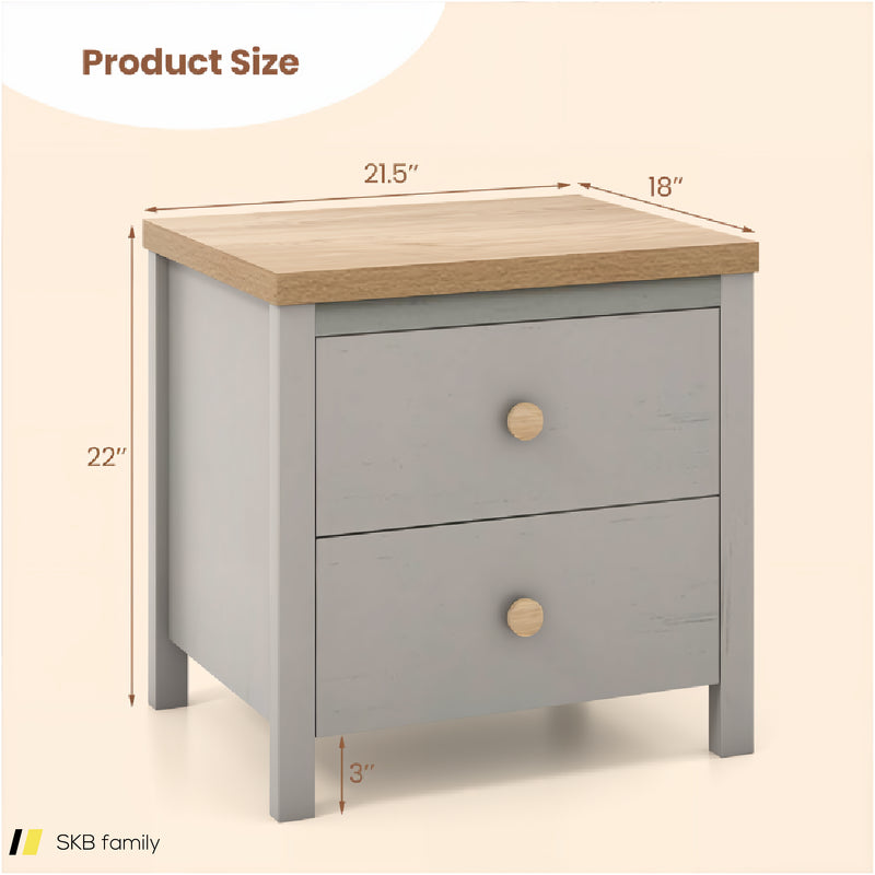 2-Drawer Nightstand With Rubber Wood Legs 240615-229350