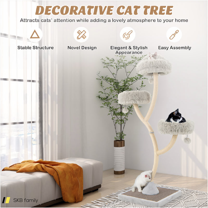 70 Inch Tall Cat Tree 4-Layer Cat Tower With 3 Perches And Dangling Balls 240615-229357