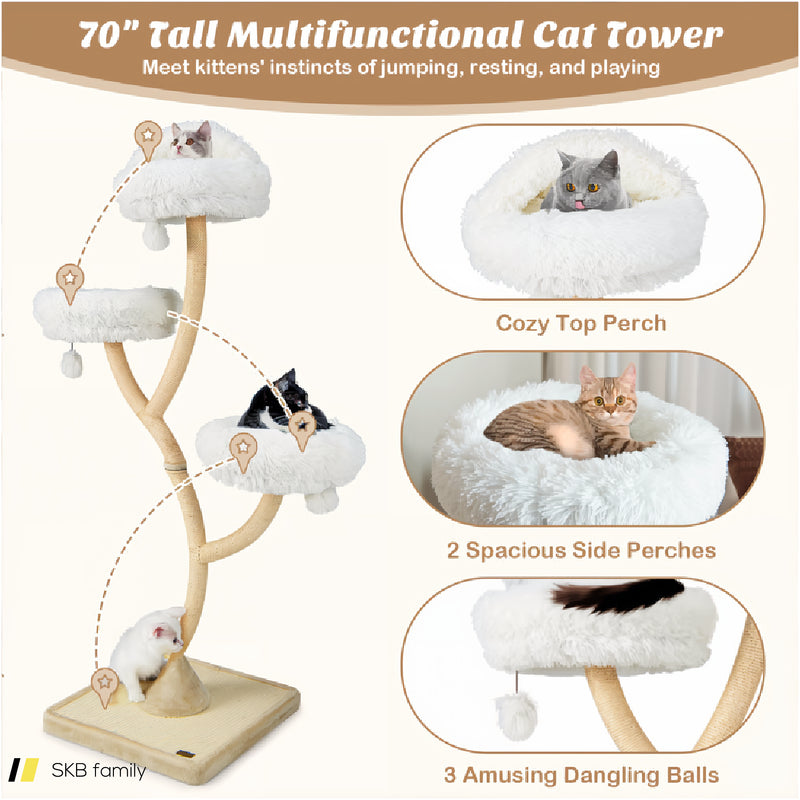 70 Inch Tall Cat Tree 4-Layer Cat Tower With 3 Perches And Dangling Balls 240615-229357