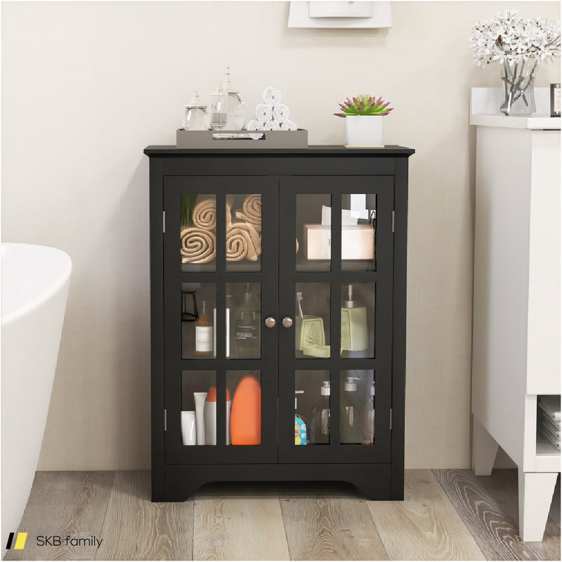 Freestanding Display Storage Cabinet With 2 Glass Doors And Adjustable Shelves 240615-229360