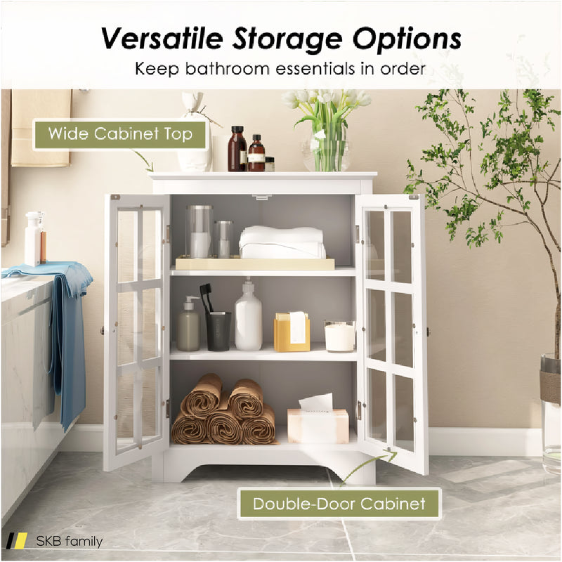 Freestanding Display Storage Cabinet With 2 Glass Doors And Adjustable Shelves 240615-229360