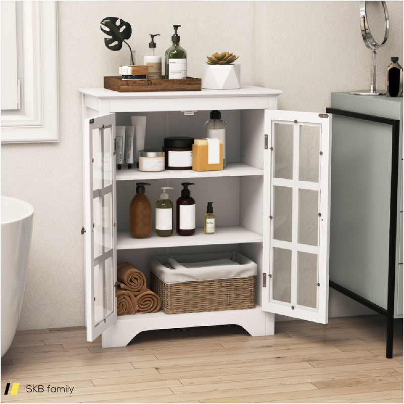 Freestanding Display Storage Cabinet With 2 Glass Doors And Adjustable Shelves 240615-229360