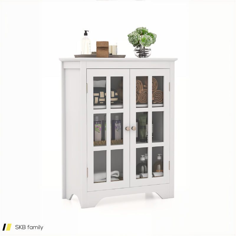 Freestanding Display Storage Cabinet With 2 Glass Doors And Adjustable Shelves 240615-229360