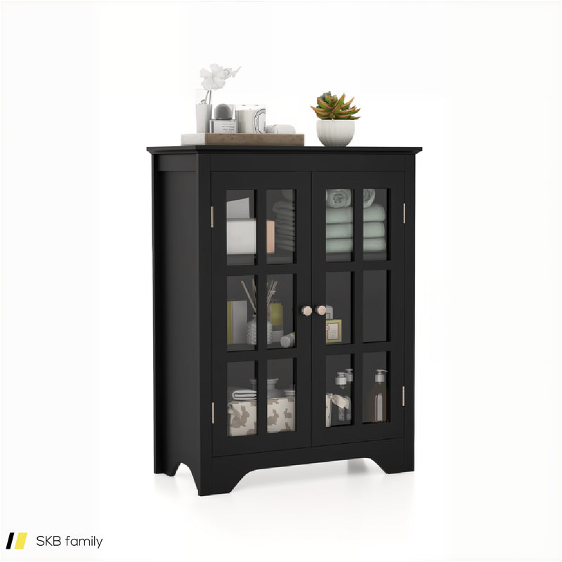 Freestanding Display Storage Cabinet With 2 Glass Doors And Adjustable Shelves 240615-229360