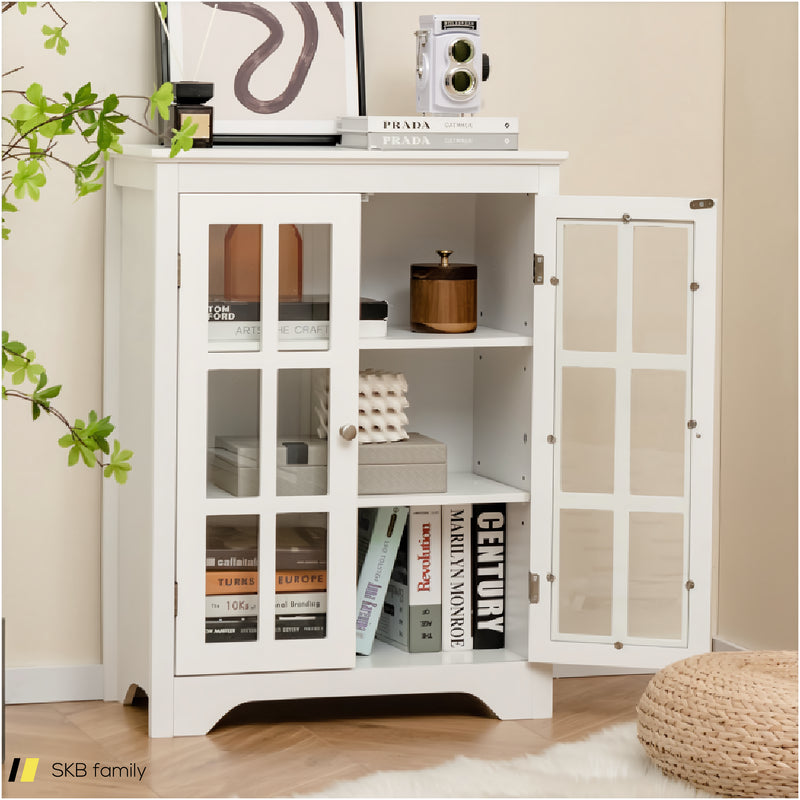 Freestanding Display Storage Cabinet With 2 Glass Doors And Adjustable Shelves 240615-229360