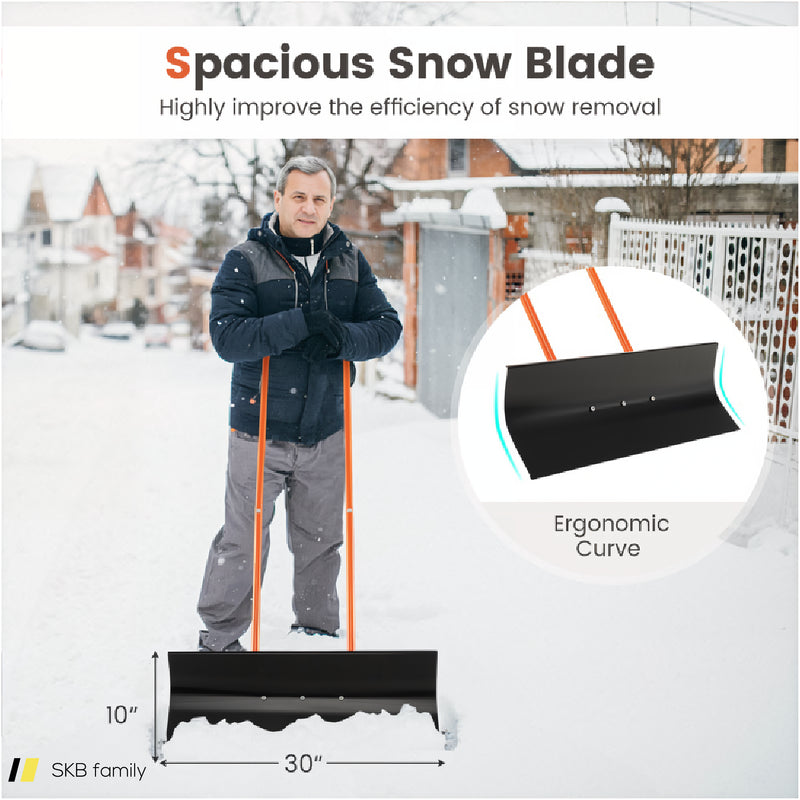 Snow Shovel With Wheels With 30 Inches Wide Blade And Adjustable Handle 240615-229364