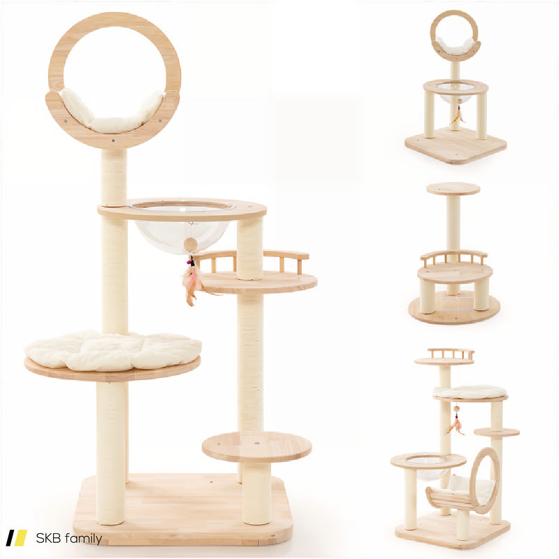 4-In-1 Large Wooden Cat Tower With Space Capsule Nest For Indoor Cats 240615-229367