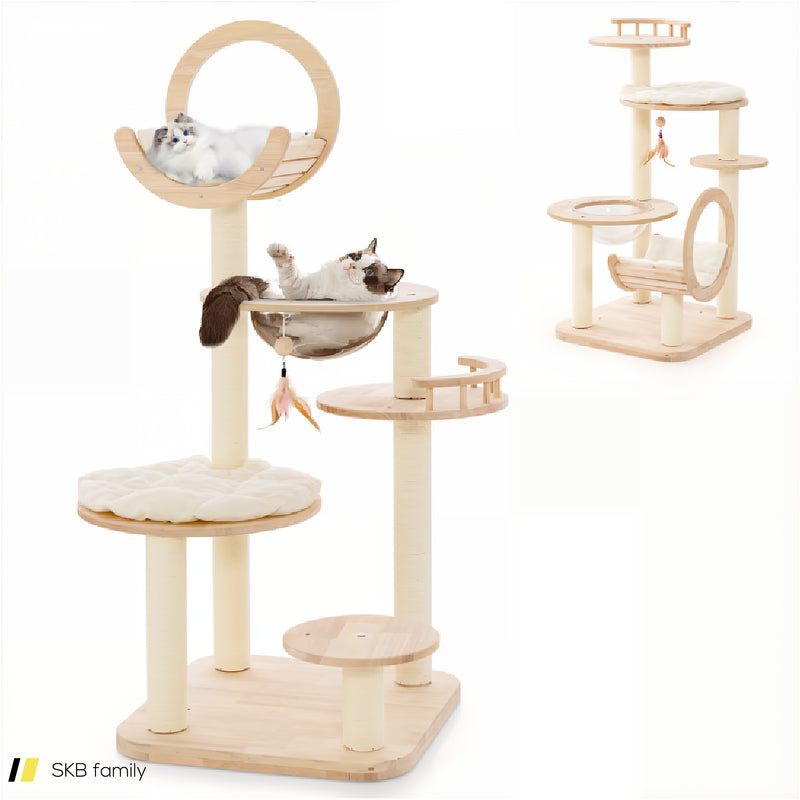 4-In-1 Large Wooden Cat Tower With Space Capsule Nest For Indoor Cats 240615-229367