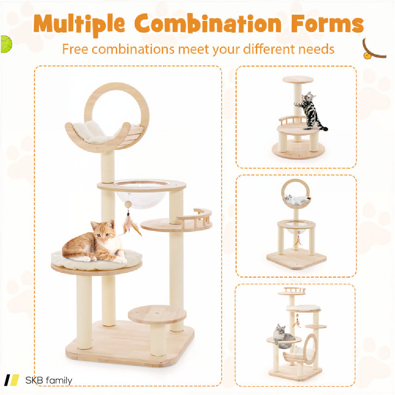 4-In-1 Large Wooden Cat Tower With Space Capsule Nest For Indoor Cats 240615-229367