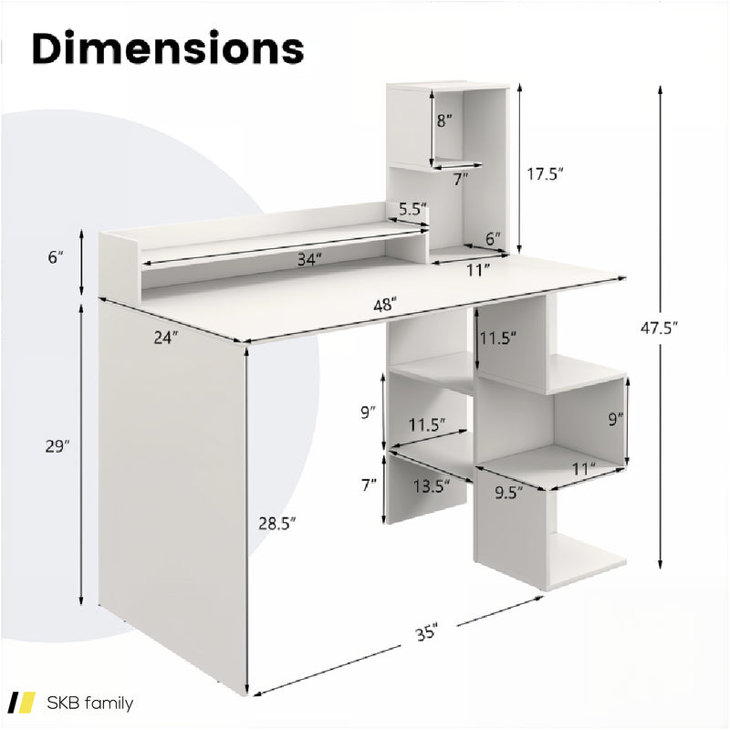 Modern Computer Desk With Storage Bookshelf And Hutch For Home Office 240615-229368