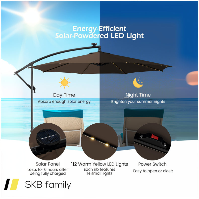 10 Feet Patio Offset Umbrella With 112 Solar-Powered Led Lights 240615-229373