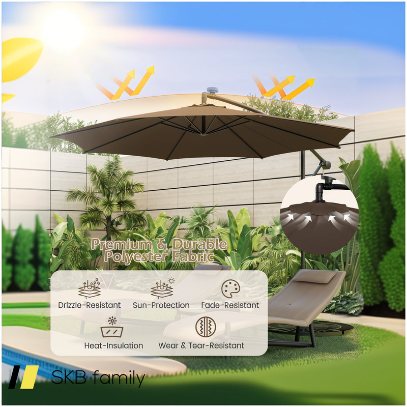 10 Feet Patio Offset Umbrella With 112 Solar-Powered Led Lights 240615-229373