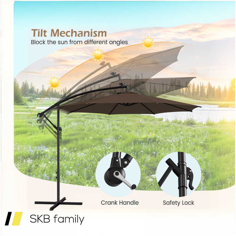 10 Feet Patio Offset Umbrella With 112 Solar-Powered Led Lights 240615-229373