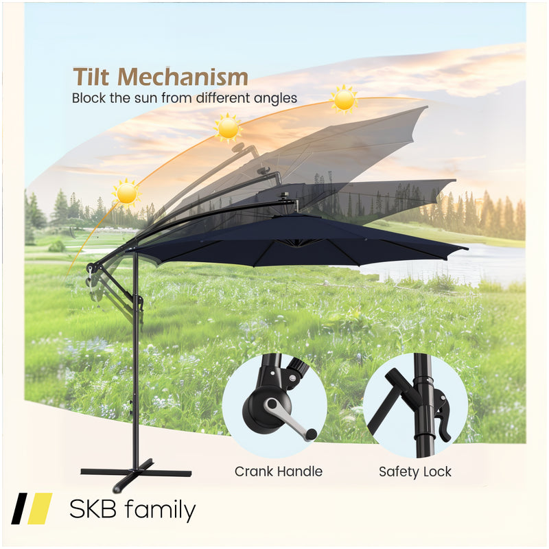 10 Feet Patio Offset Umbrella With 112 Solar-Powered Led Lights 240615-229373