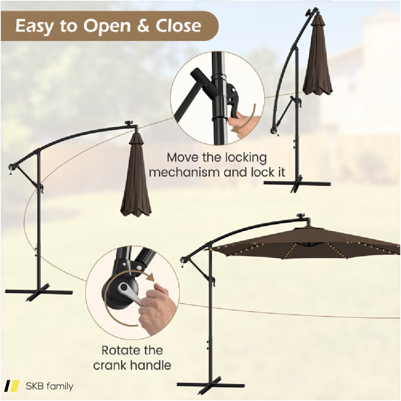 10 Feet Patio Offset Umbrella With 112 Solar-Powered Led Lights 240615-229373