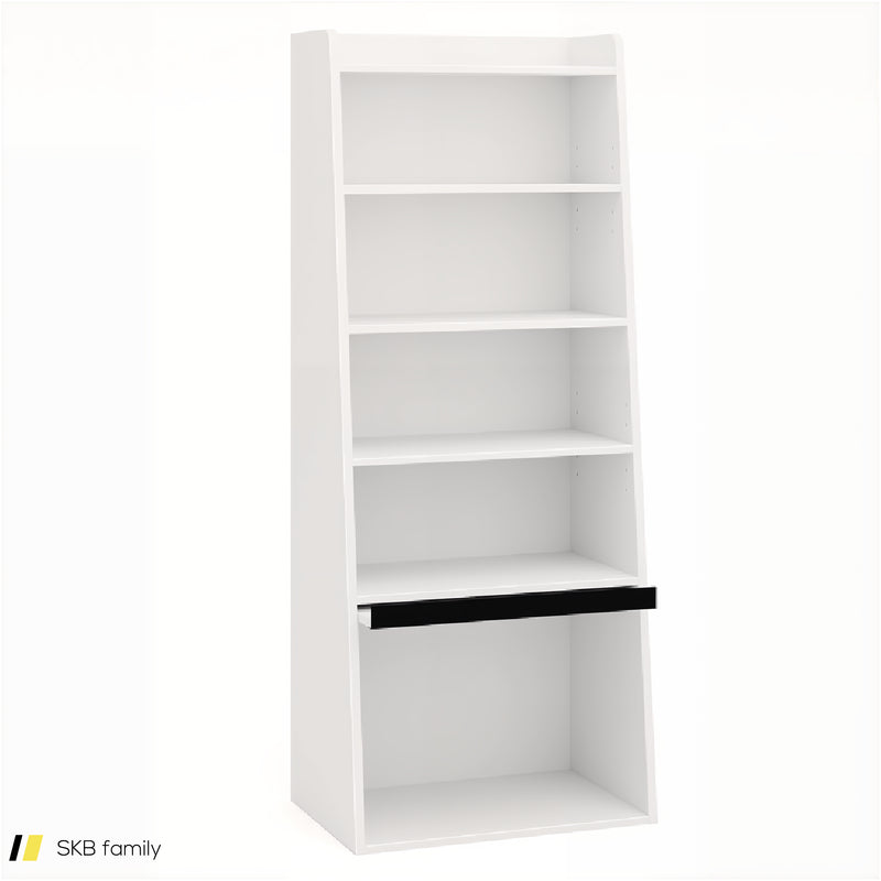 6-Tier Bookcase Freestanding Ladder Bookshelf With 2 Adjustable Shelves And Flip Up Door 240615-229377