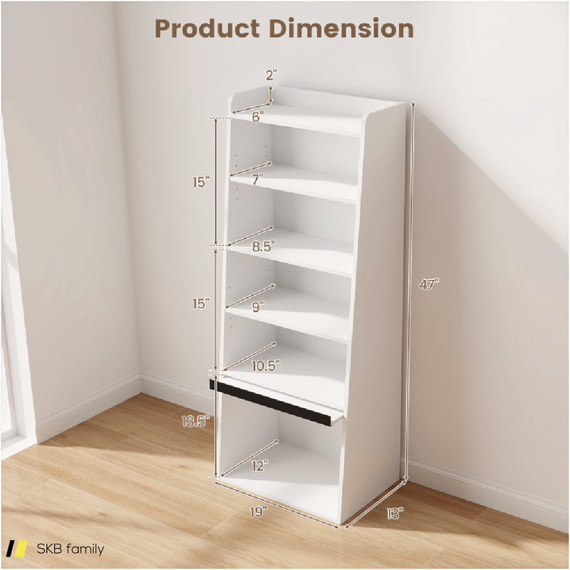 6-Tier Bookcase Freestanding Ladder Bookshelf With 2 Adjustable Shelves And Flip Up Door 240615-229377