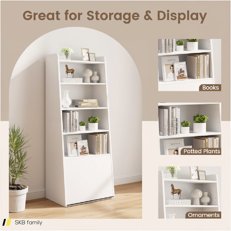 6-Tier Bookcase Freestanding Ladder Bookshelf With 2 Adjustable Shelves And Flip Up Door 240615-229377