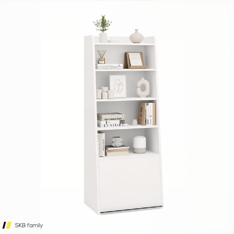 6-Tier Bookcase Freestanding Ladder Bookshelf With 2 Adjustable Shelves And Flip Up Door 240615-229377