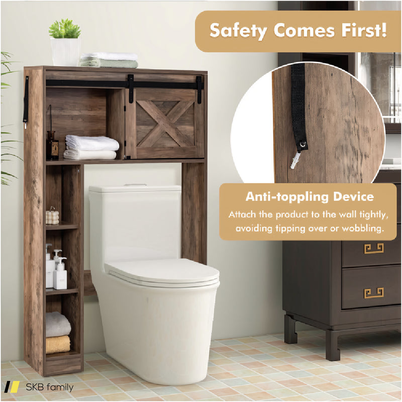 4-Tier Over The Toilet Storage Cabinet With Sliding Barn Door And Storage Shelves 240615-229380