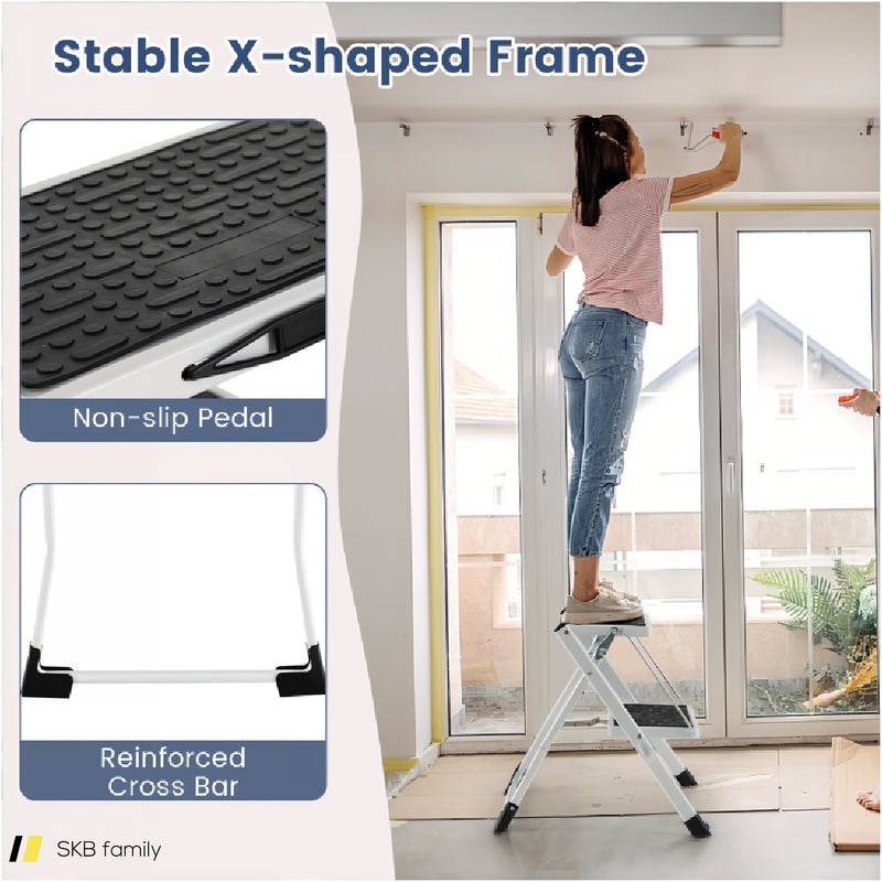 Folding 2 Step Ladder Wiht Anti-Slip Pedal And Large Foot Pads 240615-229383