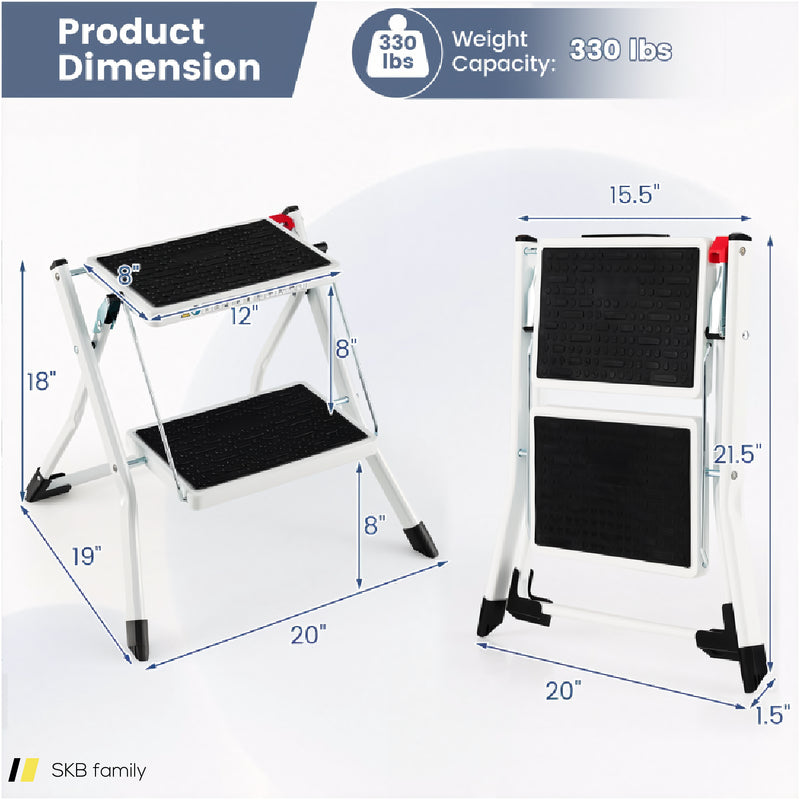 Folding 2 Step Ladder Wiht Anti-Slip Pedal And Large Foot Pads 240615-229383