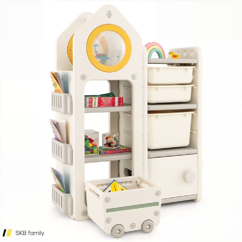 Multipurpose Toy Chest And Bookshelf With Mobile Trolley For Bedroom 240615-229385