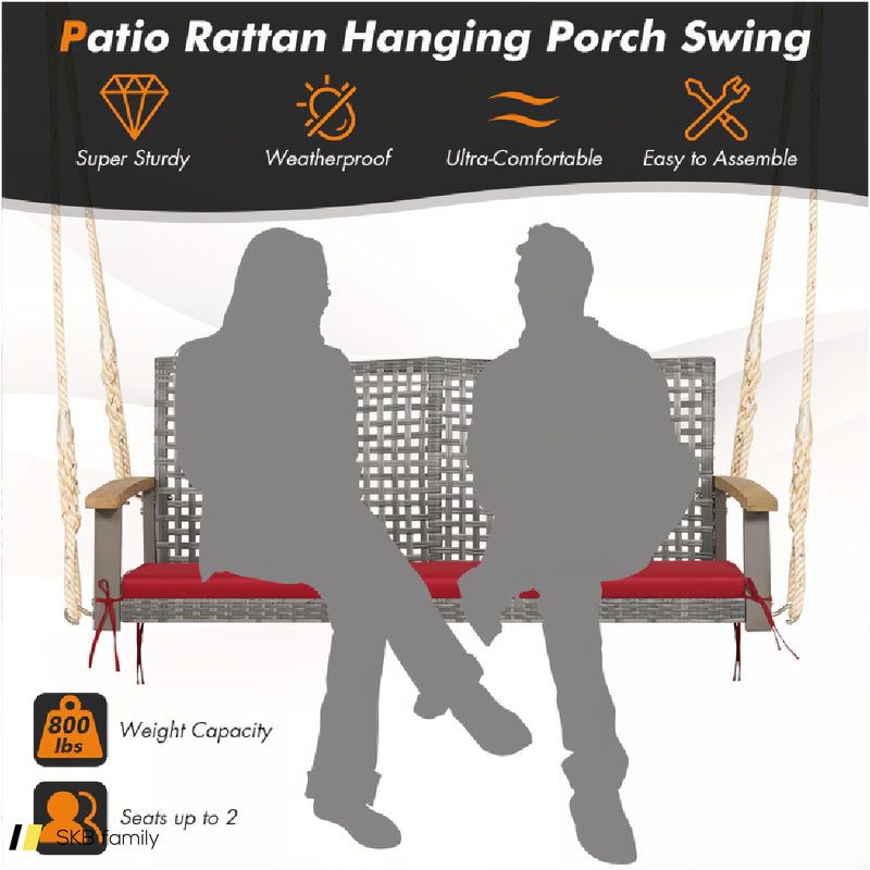 2-Person Patio Wicker Hanging Swing Chair 240615-229389