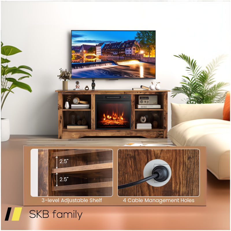 58 Inches Tv Stand For Flat Screen Tvs Up To 65 Inches With 18 Inches Electric Fireplace Heater 240615-229390