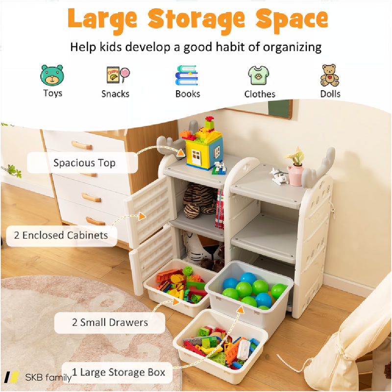 31 Inch Toy Chest And Bookshelf For Toddlers With Enclosed Cabinets And Pull-Out Drawers 240615-229392