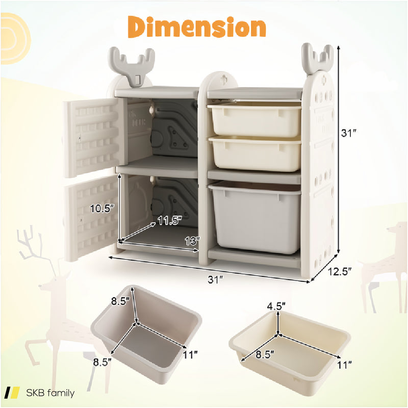 31 Inch Toy Chest And Bookshelf For Toddlers With Enclosed Cabinets And Pull-Out Drawers 240615-229392