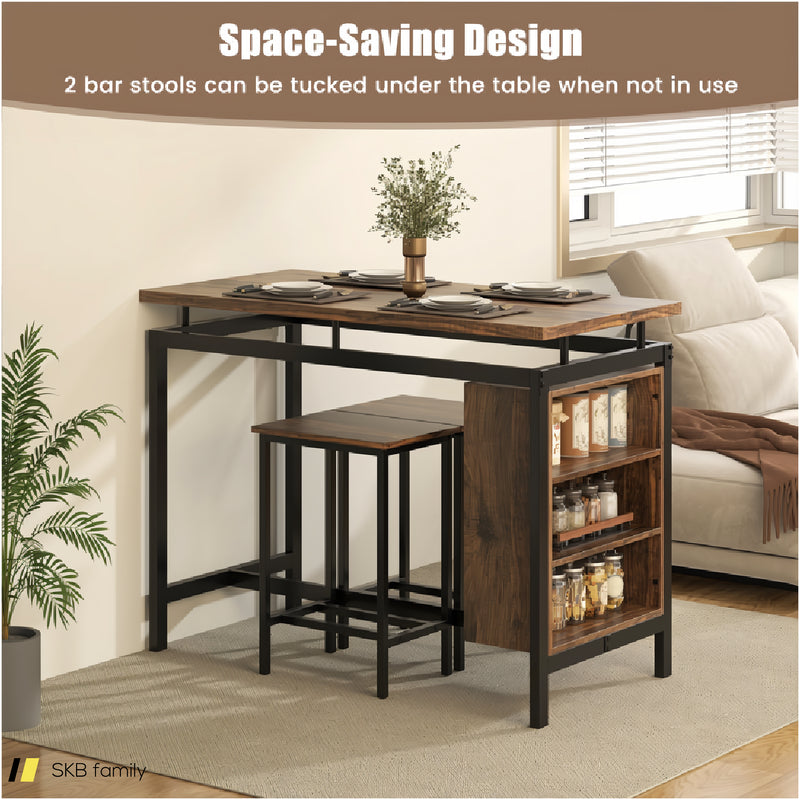 3 Pieces Dining Table Set With 3-Tier Storage Shelf And Metal Frame 240615-229395