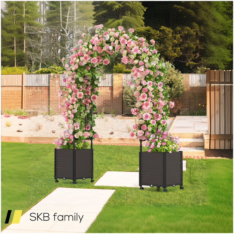 6.6 Feet Arch Arbor Trellis With 2 Planter Boxes & Detachable Pe-Coated Metal Tubes 240615-229398