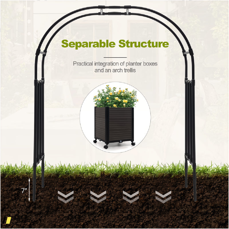 6.6 Feet Arch Arbor Trellis With 2 Planter Boxes & Detachable Pe-Coated Metal Tubes 240615-229398