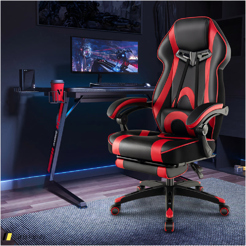 Gaming Chair Racing Style Swivel Chair With Footrest And Adjustable Lumbar Pillow 240615-229402